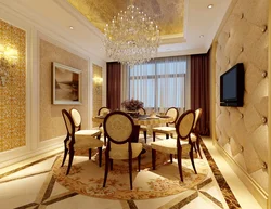 Gold wallpaper in the living room interior