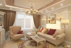 Gold wallpaper in the living room interior