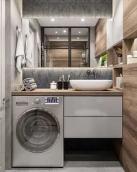 Bath Design With Bathtub And Washing Machine