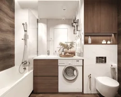 Bath design with bathtub and washing machine