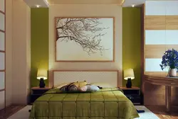 Оливковый интерьер спальни