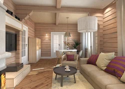 Living room in a wooden style in a house photo