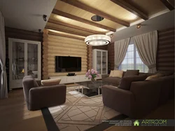 Living Room In A Wooden Style In A House Photo