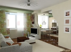 Living room with kitchen design in an apartment in Khrushchev