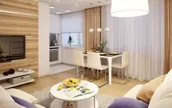 Living room with kitchen design in an apartment in Khrushchev