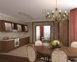 Wallpaper design for kitchen combined with living room