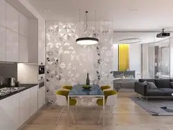 Wallpaper design for kitchen combined with living room