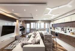 Дизайн натяжные потолки для гостиной совмещенной с кухней