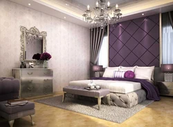 Фиолетовый и серый в интерьере спальни