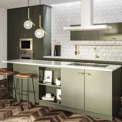 Gray-green kitchen in the interior