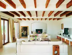 Apartment interior with wooden ceiling