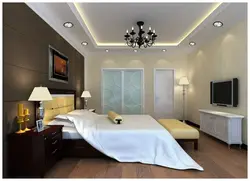 Suspended ceiling with light bulbs without a chandelier in the bedroom photo