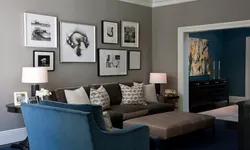 Living room interior in brown-gray tones