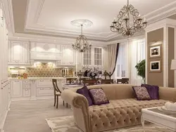 Neoclassicism In The Interior Of The Kitchen-Living Room Combined