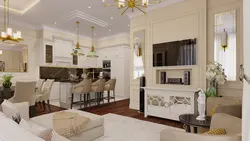 Neoclassicism In The Interior Of The Kitchen-Living Room Combined