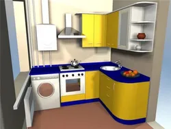 Kitchen design 5m2 with a refrigerator with a column in Khrushchev
