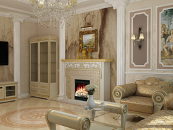 Design Of A Living Room In A House In A Classic Style With A Fireplace Photo