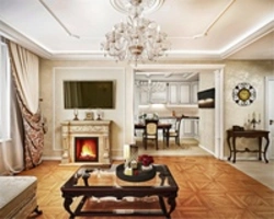 Design Of A Living Room In A House In A Classic Style With A Fireplace Photo