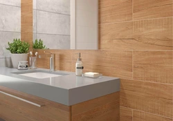 Wood-look porcelain tiles in the bathroom photo
