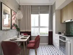 Apartment design kitchen with balcony door