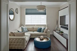 Living room design with sofa by the window