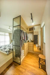 Photo of a small dressing room in a one-room apartment