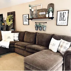 Interior with brown sofa in modern style living room