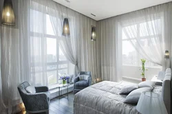 Bedroom interior rectangular with two windows