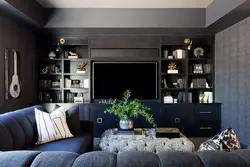 Black Wall In The Living Room Interior Photo