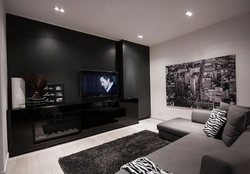 Black Wall In The Living Room Interior Photo