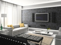 Black wall in the living room interior photo