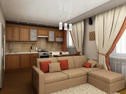 Interior of a small living room combined with kitchen