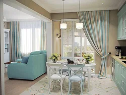 Curtains living room combined with kitchen photo