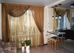 Curtains Living Room Combined With Kitchen Photo