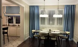 Curtains living room combined with kitchen photo