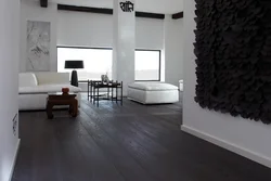 Black floor in the living room interior