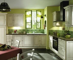 Olive color combination in the kitchen interior photo