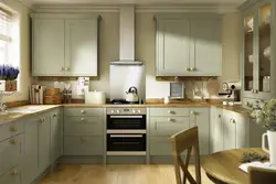 Olive color combination in the kitchen interior photo