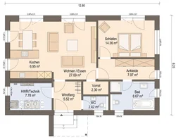 Project of one-story houses with 2 bedrooms photo