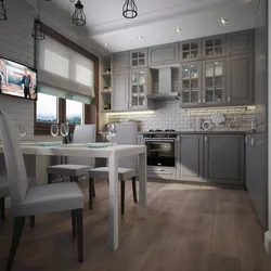 Gray kitchens in the interior combined with a living room