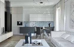 Gray Kitchens In The Interior Combined With A Living Room