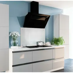 Kitchen design with an inclined hood in the interior