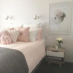Bedroom interior in gray and pink tones