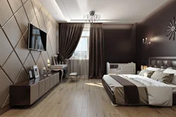 Photo of a bedroom with dark furniture in a modern style