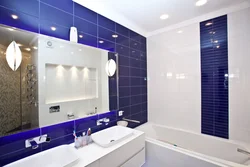 Bathroom design in white and blue tones