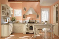 Peach color in the kitchen interior color combination photo