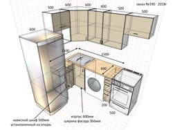 Kitchen 5 square meters design with refrigerator and washing machine