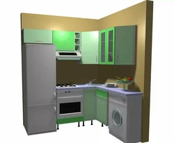 Kitchen 5 Square Meters Design With Refrigerator And Washing Machine