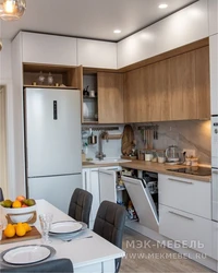 Small kitchen layout photo with refrigerator