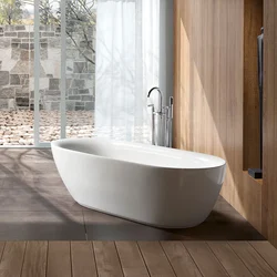 Bath interior with freestanding bathtub